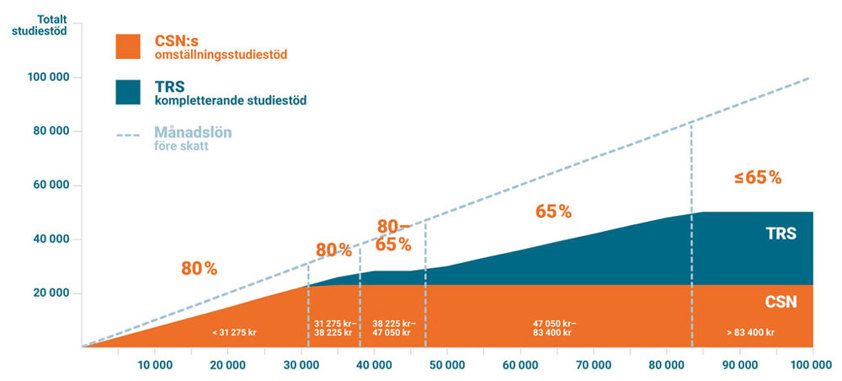 Ett diagram som illustrerar hur det kompletterande studiestödet från TRS ser ut.